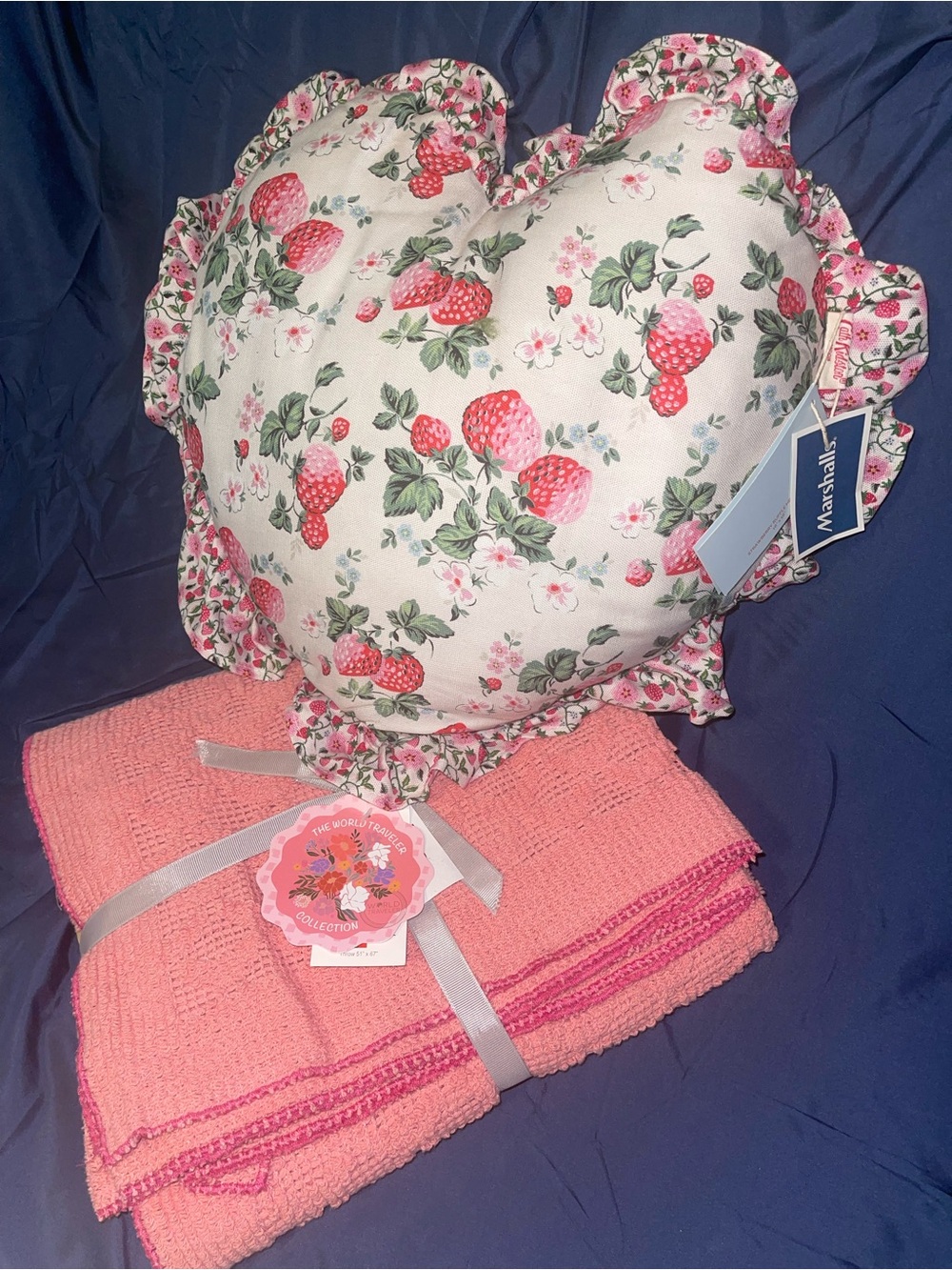 Cath Kidston Heart Accent Pillow in White and Pink and Throw BUNDLE